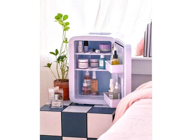 Mini fridge in bedroom