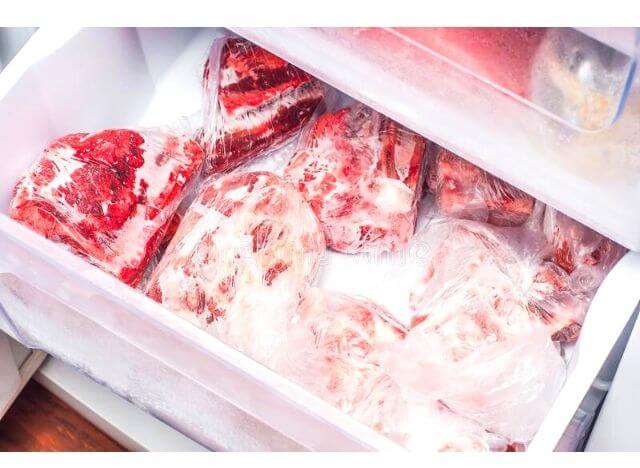 Store meat in the bottom of the fridge and freezer