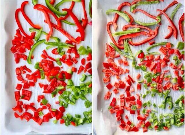 thin strips is excellent for stir-fries and salads, while diced makes the bell pepper omelet look great